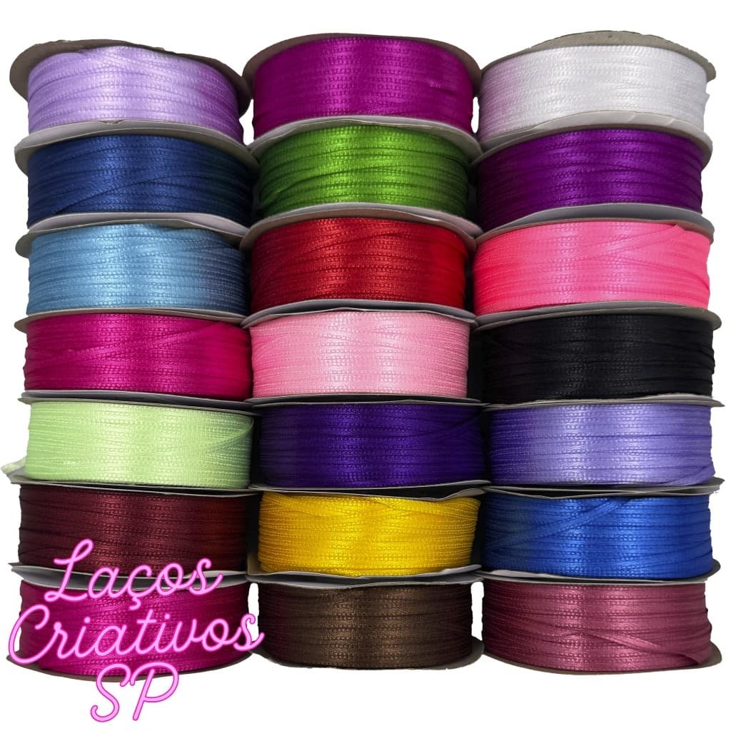 Fita de Cetim Nº 0 (3mm) – Rolo com 100m – Artesanato, Laços, Costura e Decoração