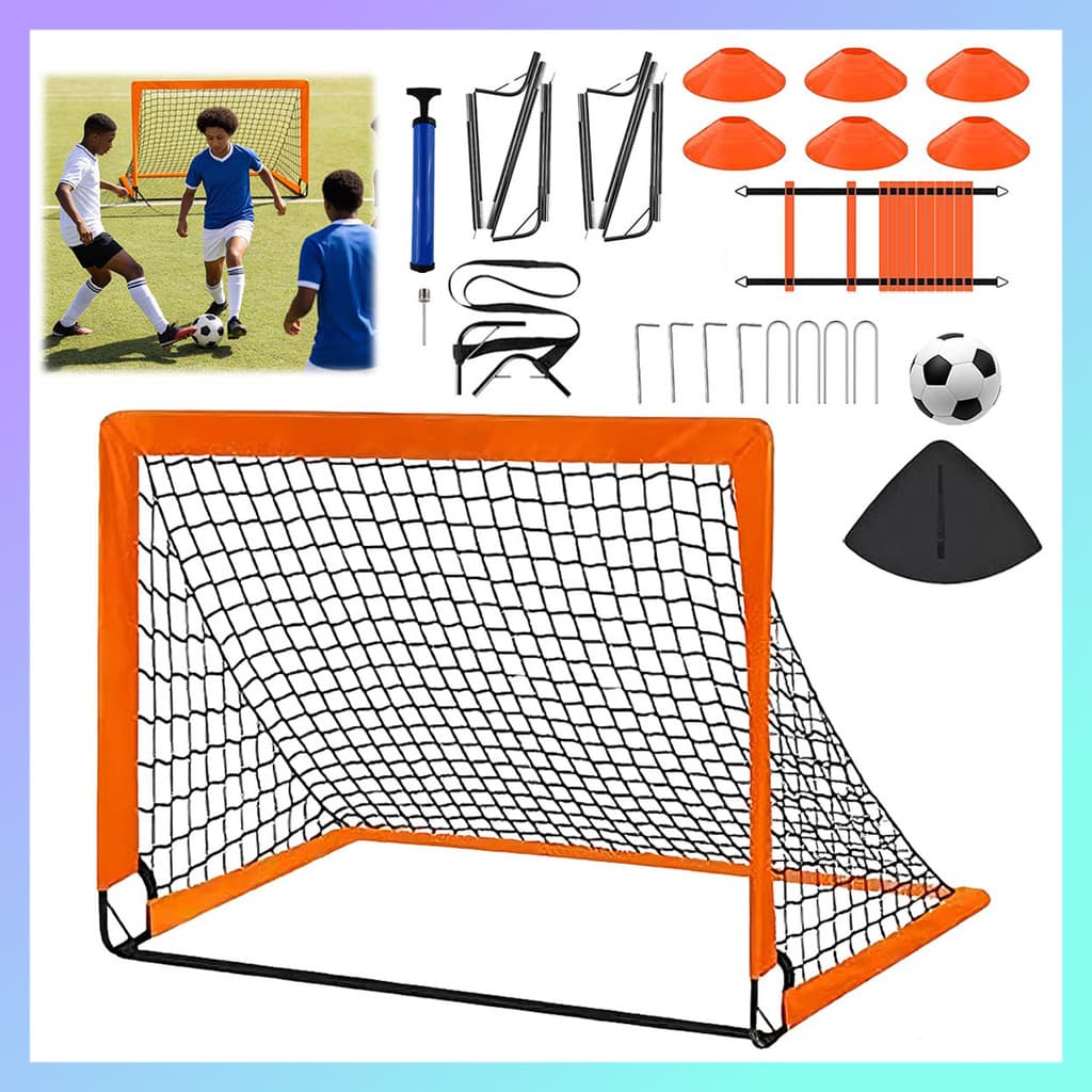 Kit de treino de futebol, gol dobrável laranja, 120x90x90cm, portátil 2 em 1