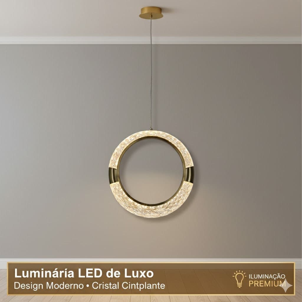 Lustre Pendente Arco Dourado Moderno Luxo para Teto Bivolt – Iluminação Decorativa