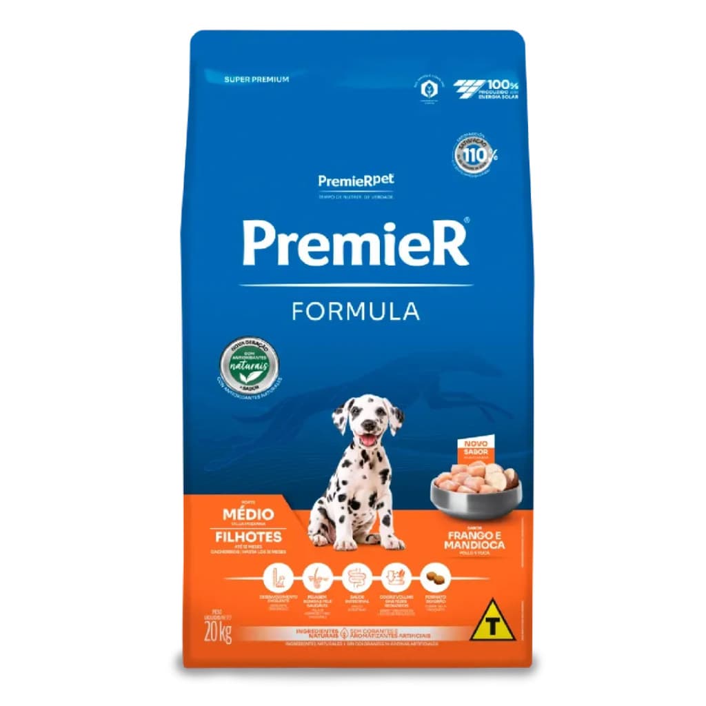 Ração Premier Formula Cães Filhotes Raças Médias Frango 20 kg