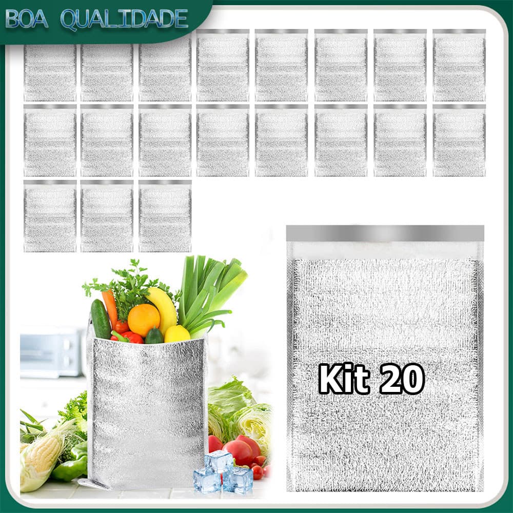 Kit 20 Sacos térmicos reutilizáveis forros para caixas térmicas adequados para alimentos quentes/frios 20x27cm