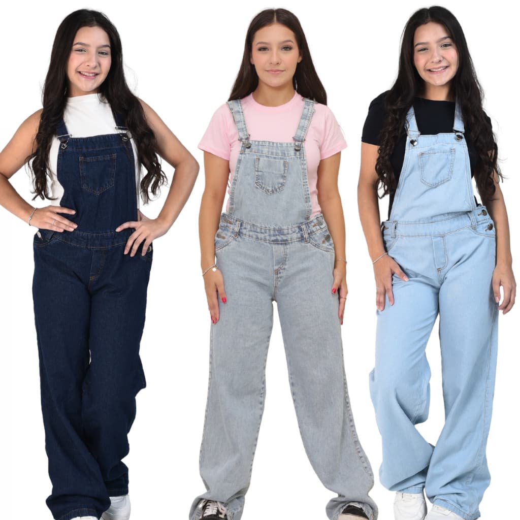 Kit 3 Peças Volta às Aulas Menina 10 ao 16 Calça Cargo Jardineira Calça e Short Jeans e Marmorizado