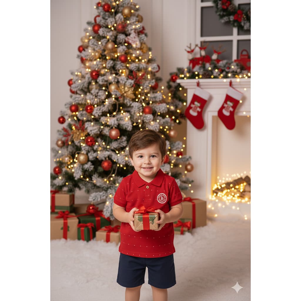 Conjunto Infantil Masculino Polo Piquet Vermelha Elian Algodão Confortável
