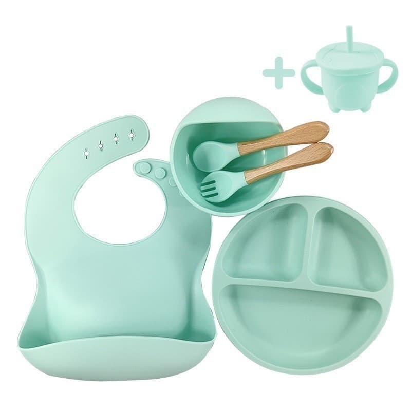 kit 06 peças de silicone talheres, prato, copo , tigela e babador