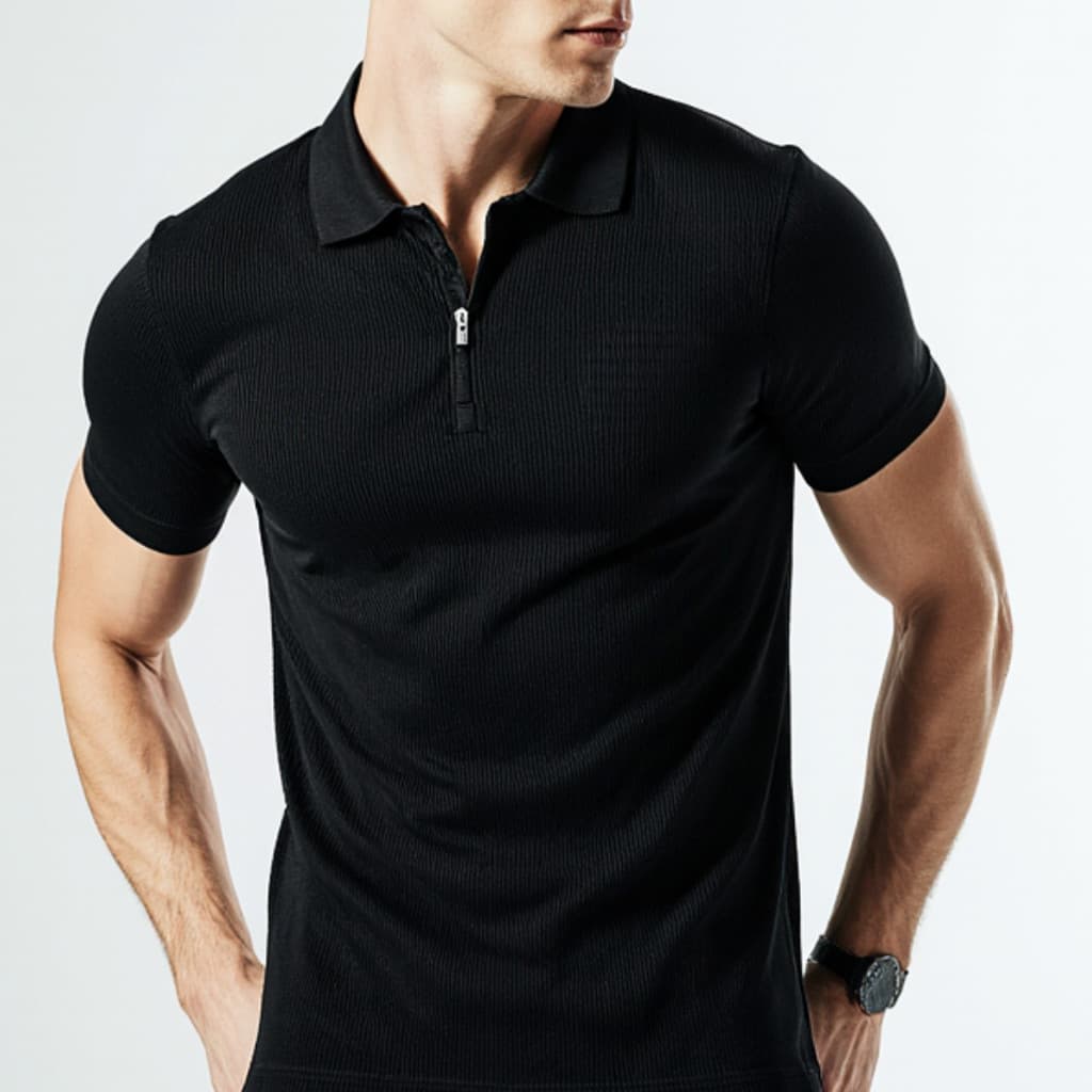 Camiseta Polo Manga Curta Ziper Masculina elegante Canelada Slim Gola Premium Branca