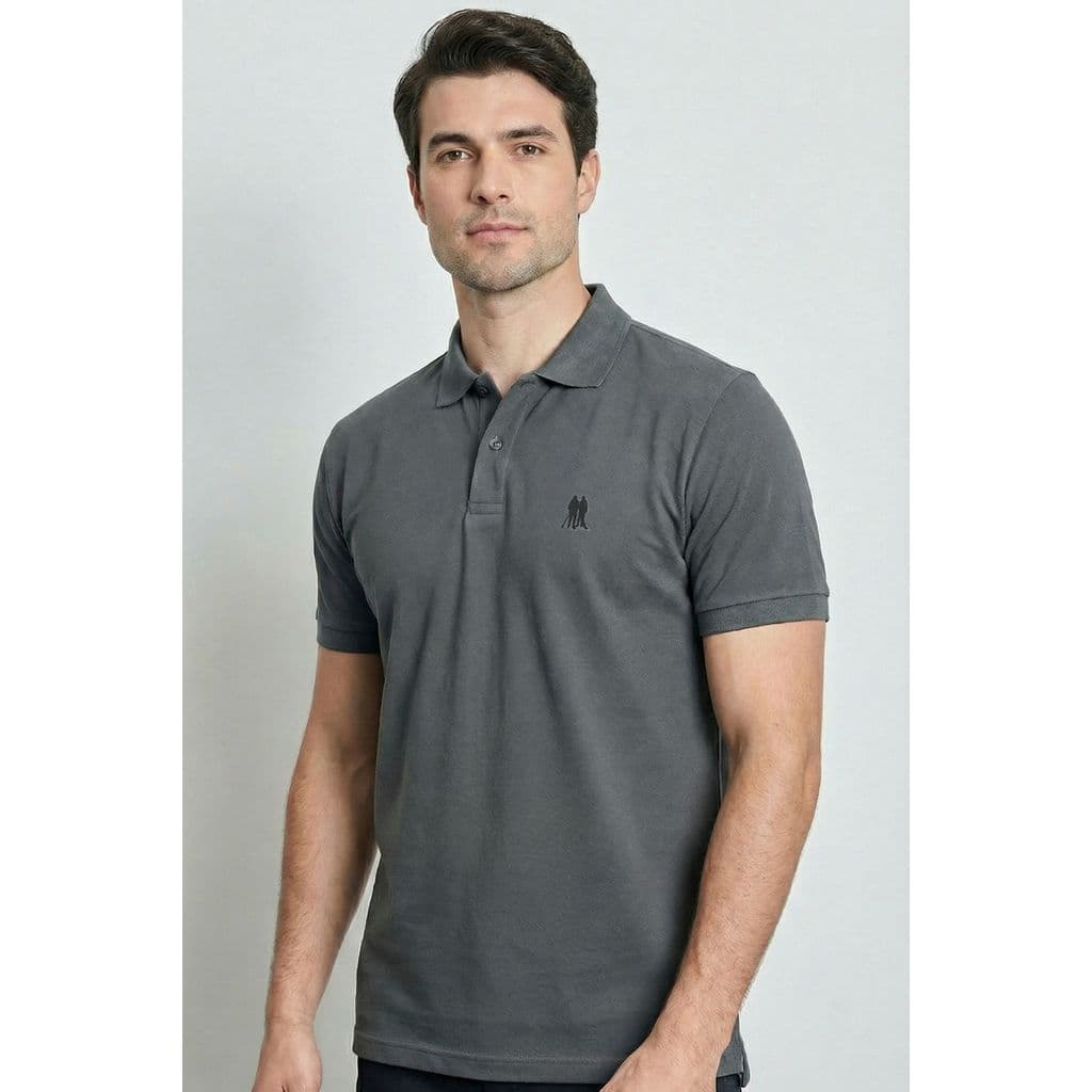 Polo Piquet Lisa Com Botão Polo Wear Cinza Escuro