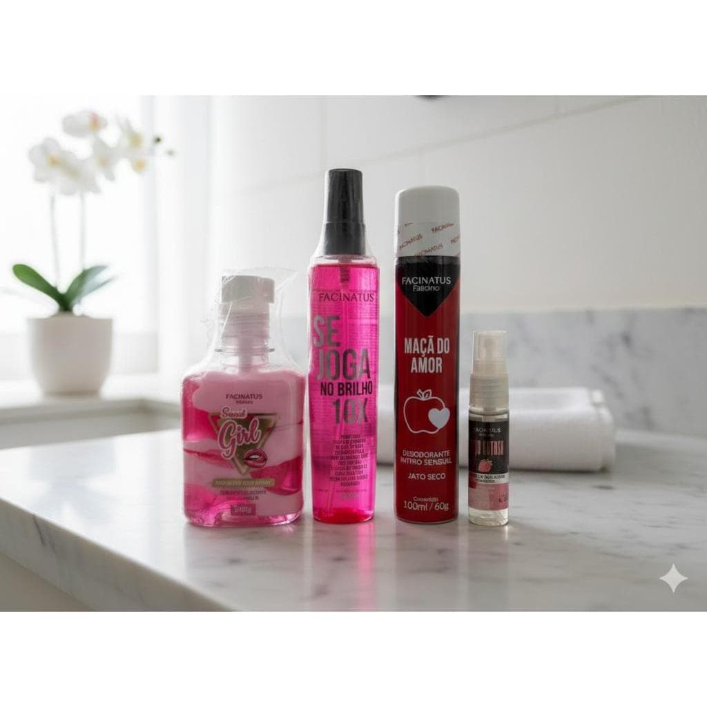 Kit Perfumada Da Cabeça Aos Pes Gel Virilha Morango Desodorante Maça Amor Aromatizante Bocal Beijo Festa