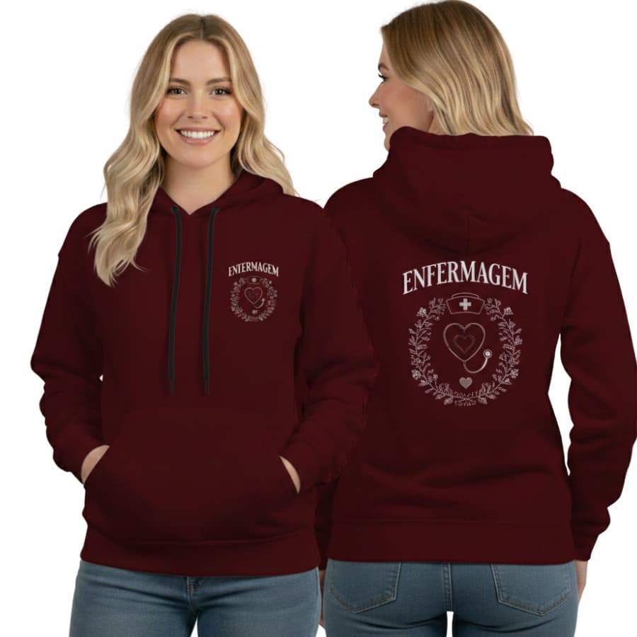 Moletom Canguru Estampa Enfermagem | P ao G3 Plus size Escola Faculdade Profissão Uniforme