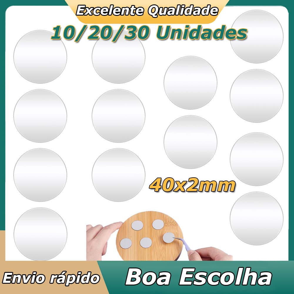 10-30Pçs/set 40x40x2mm Espelho Redondo Adesivo Espelho Acrílico de Decoração de Espelho Arte Espelho Decoração
