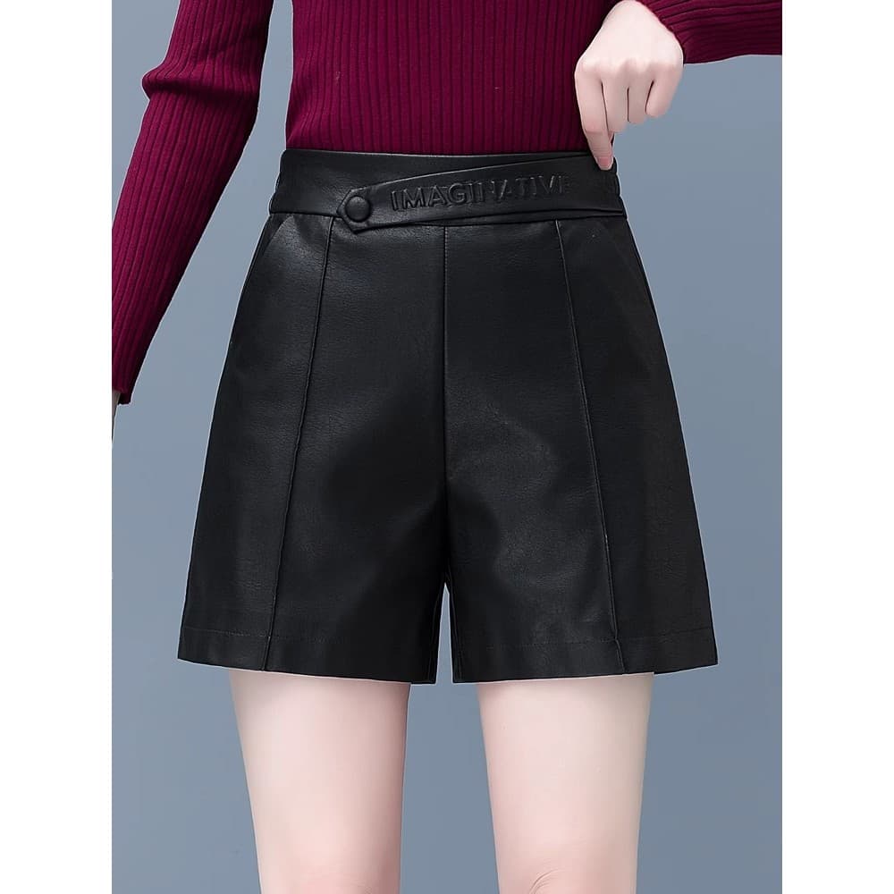 Cintura alta quarto calças de couro feminino Shorts 2025 primavera outono novo estilo moda All-Match A linha calças casu