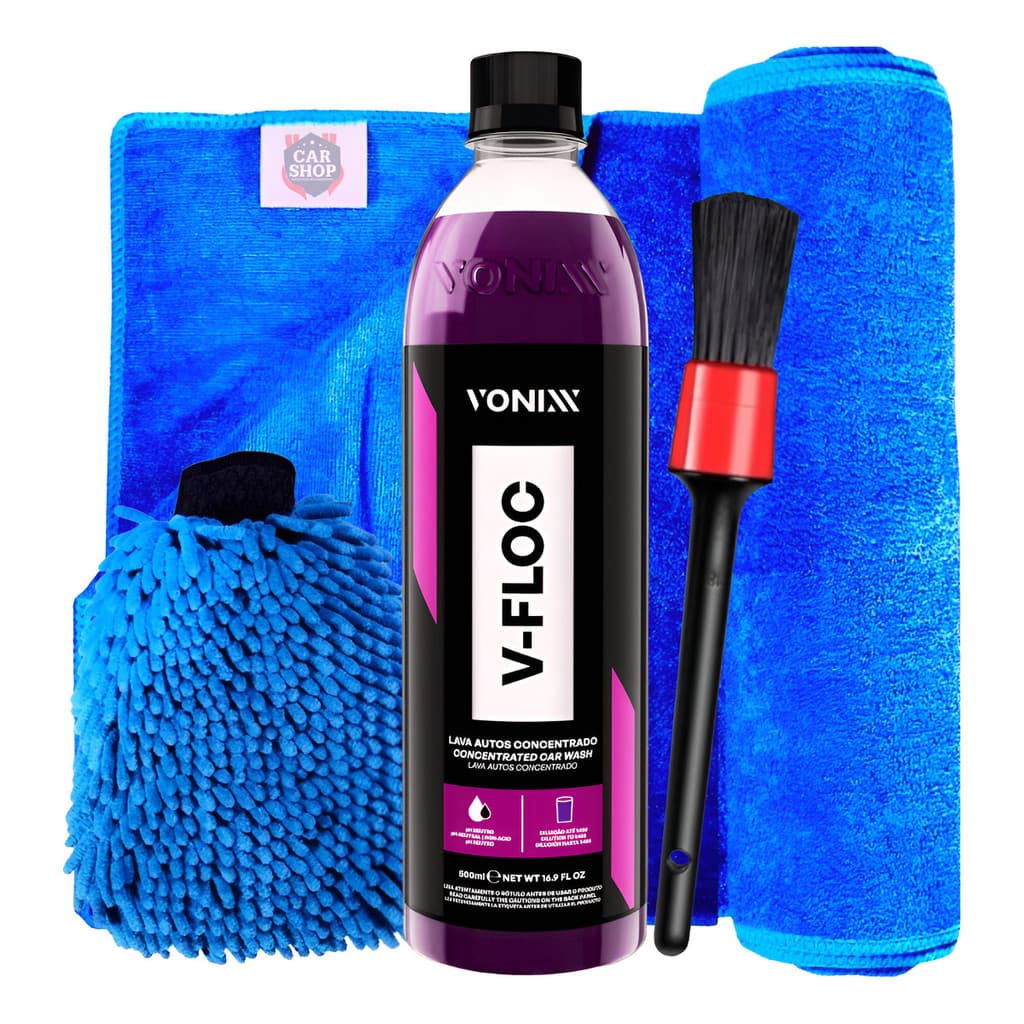 Shampoo V-floc Toalha Secagem Luva Microfibra Pincel Vonixx