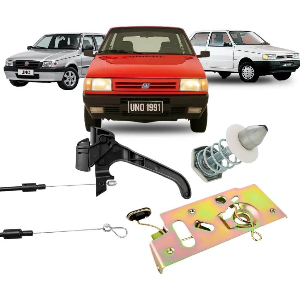 Kit Cabo Fechadura Trava Capô Uno Mille 1.0 8v 2005 Até 2013