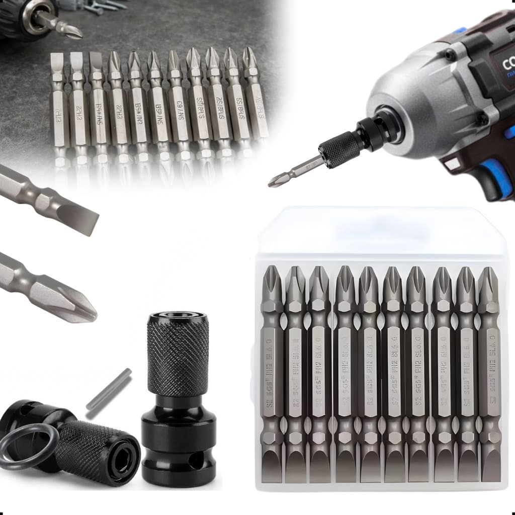 JOGO BITS PONTEIRA CHAVE IMPACTO 65MM DUPLO SL6 PH2 IMANTADO ADAPTADOR CHAVE DE IMPACTO