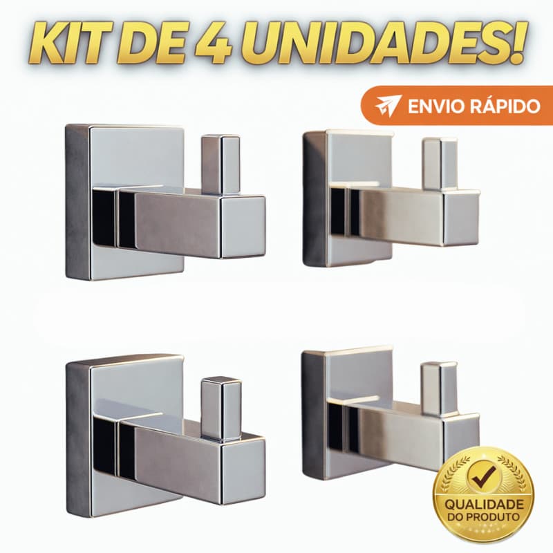 Cabide Gancho Porta Toalha Quadrado Cromado Para Banheiro