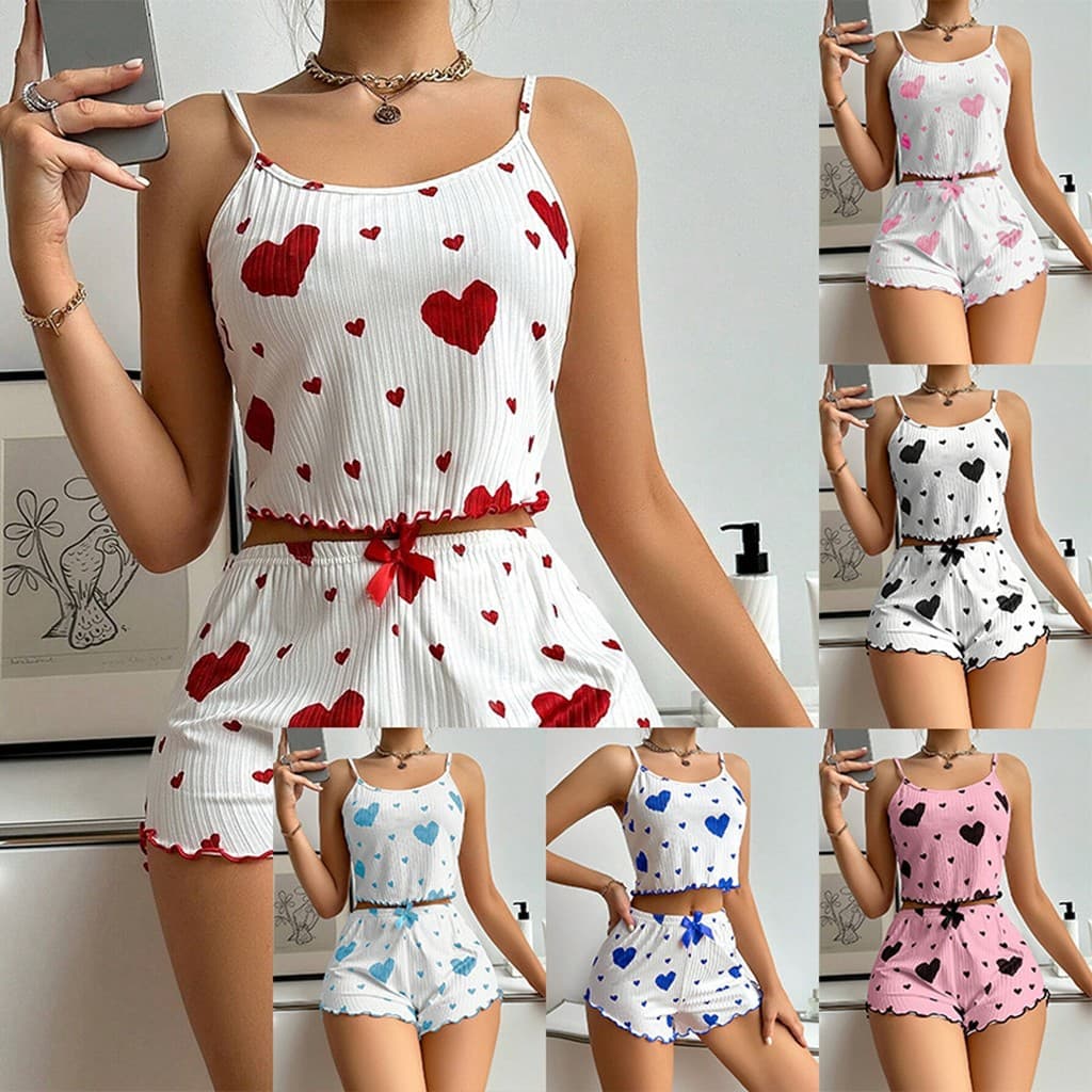 Estilo europeu americano Homewear terno 2025 verão amor impressão camisola Shorts Casual bonito pijamas terno de duas pe