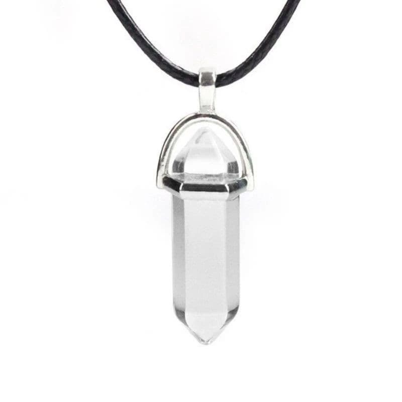 Colar pedra cristal transparente cordão hippie
ajustável unissex