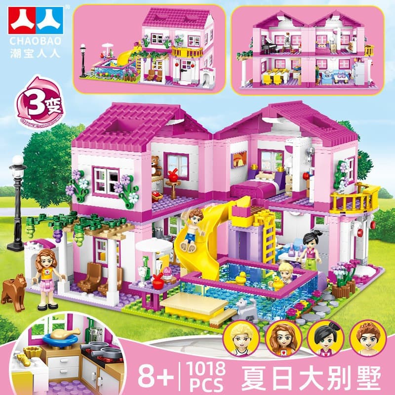 1.000 peças compatíveis com Lego amigos série menina rosa Villa festa castelo casa montada blocos de construção brinqued
