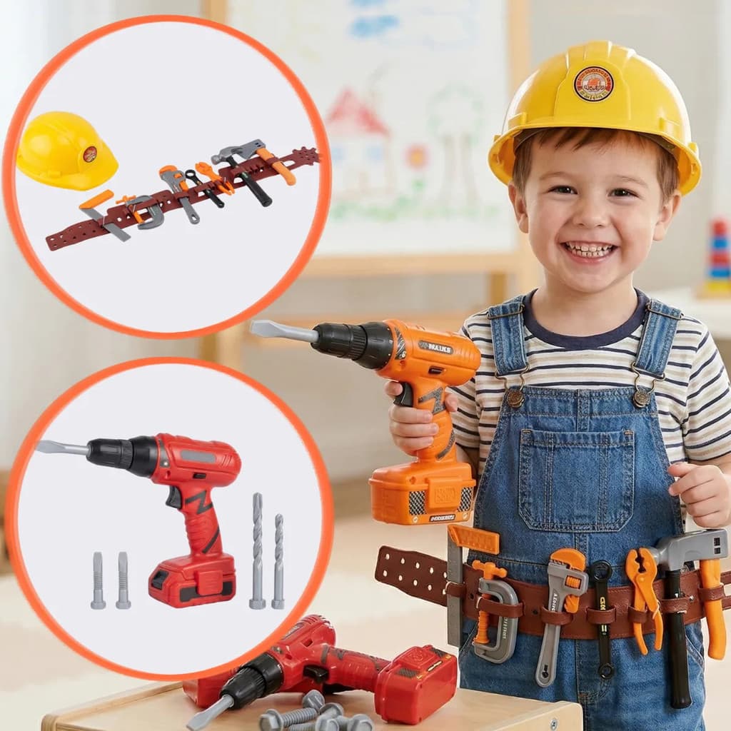 Kit Ferramentas Cinto Parafusadeira Elétrica Infantil 17 Pçs