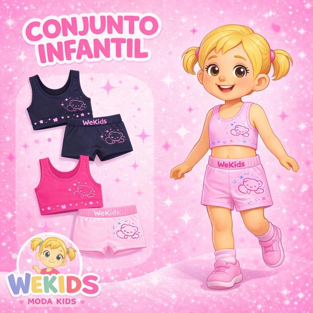 Conjunto Infantil Top Nadador e Calcinha Short Sem Costura Poliamida Conforto Menina