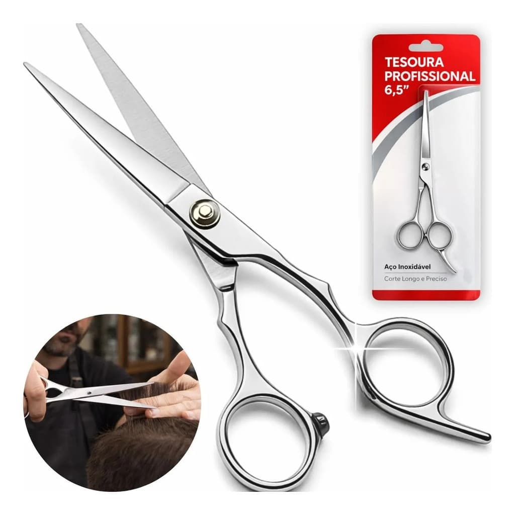 Kit 2 Tesoura Aço Inox Profissional Barbearia Fio Laser Cabelo 6.5