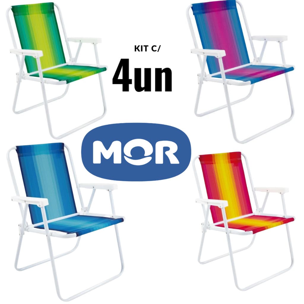 Kit 4 Cadeira de Praia Mor Aço Cores Sortidas 110kg