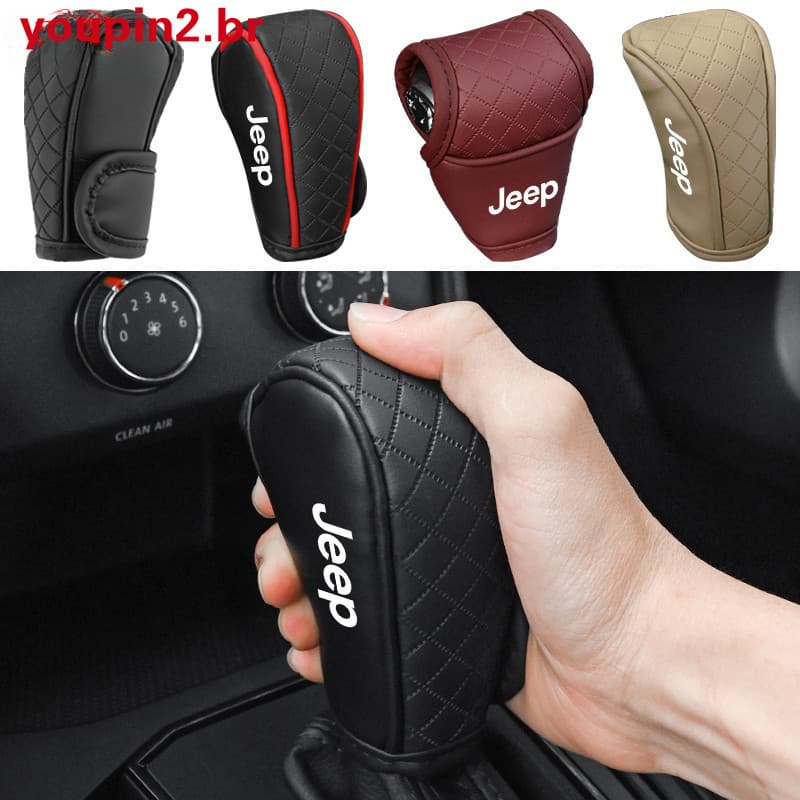 Capa de Couro para Manopla de Câmbio de Carro, Capa para Alavanca de Câmbio de Jeep Renegade Compass Wrangler JK