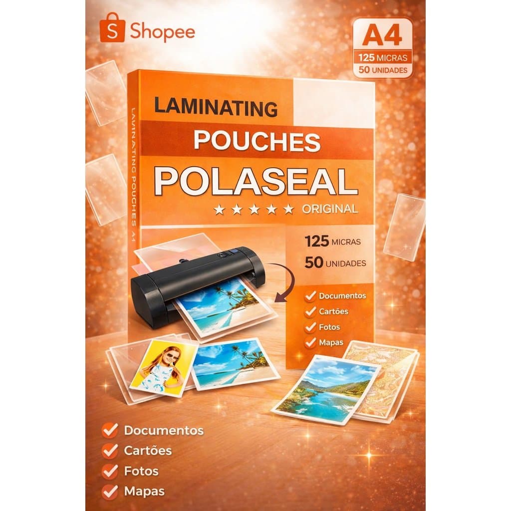 Saco para Plastificar A4 POLASEAL 125 Micras Lassane 30,7x22cm Kit 50 Unidades Pouch Film Brilho Profissional