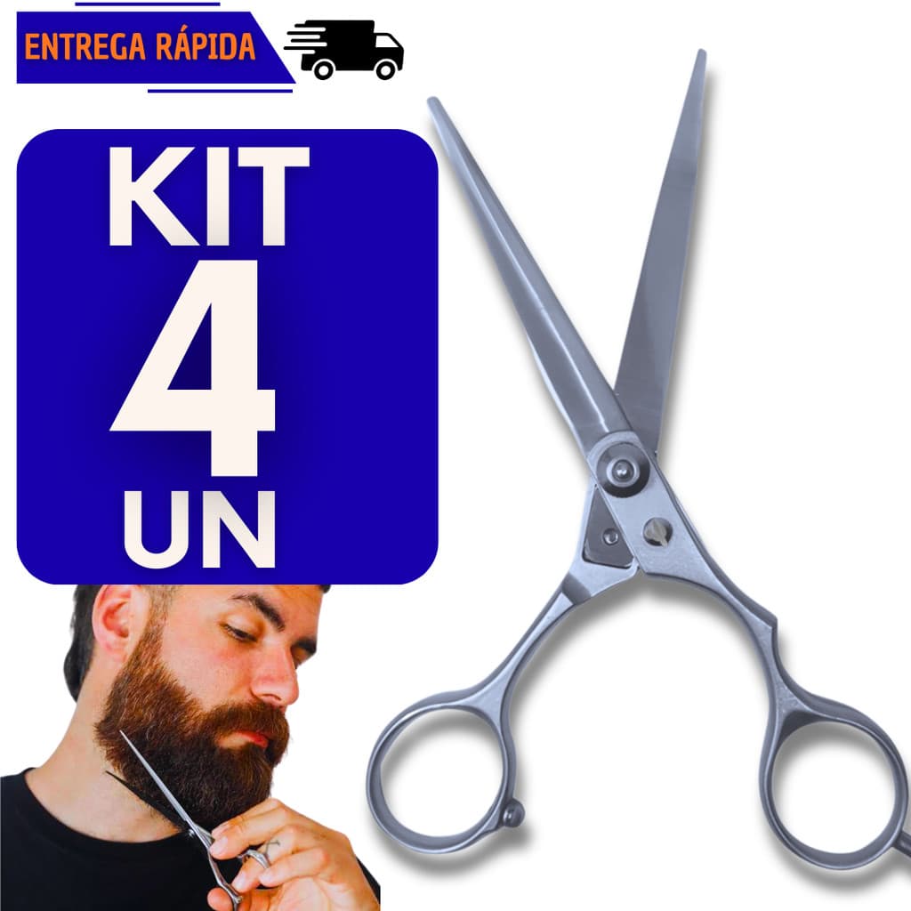 Kit 4 Tesoura Profissional 6 Polegadas Inox Corte Suave E Preciso Barbeiro Cabelo Cabeleireiro