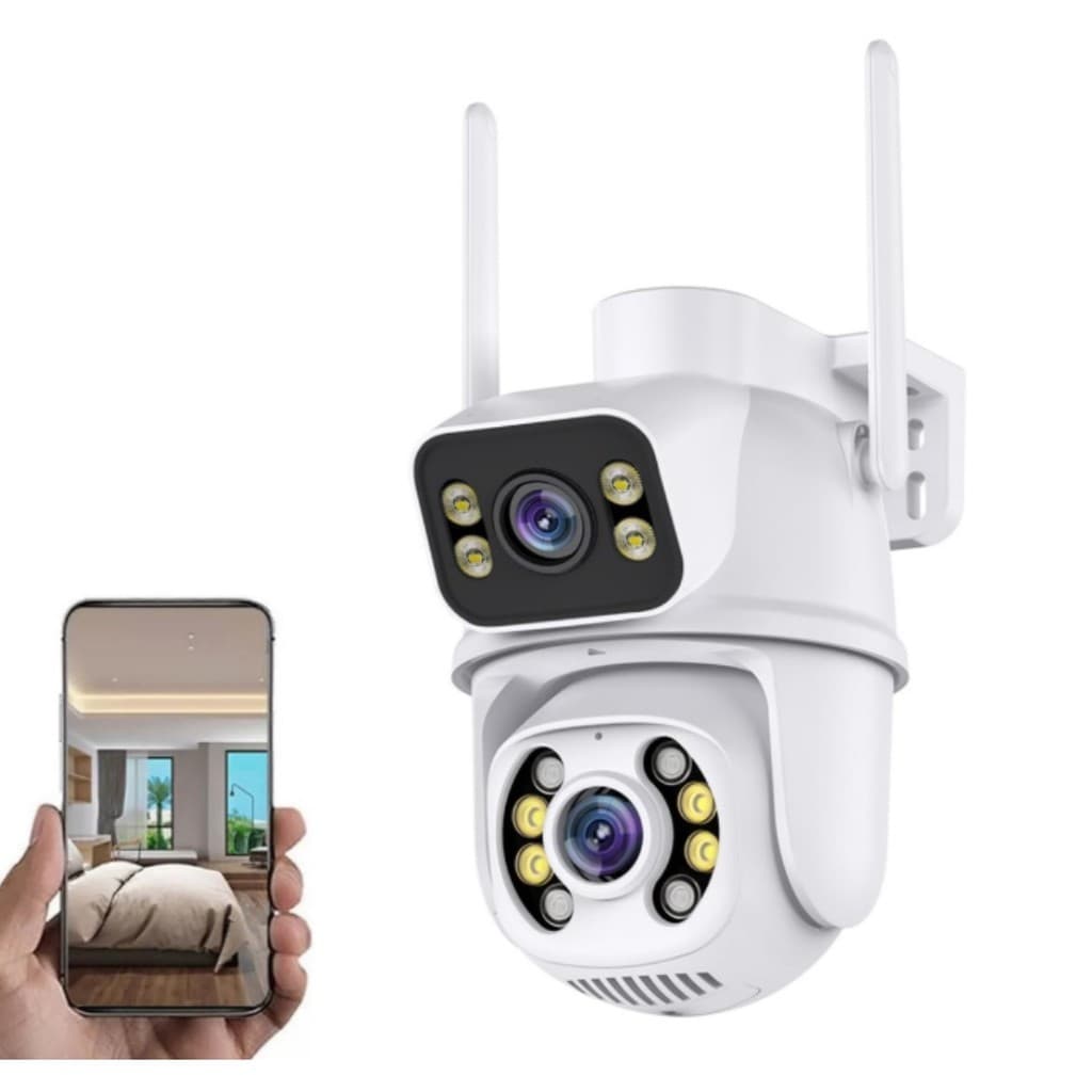 Câmera Externa Inteligente WiFi 4MP com Dupla Câmera PTZ H.265 WDR Digital e Redução de Ruído