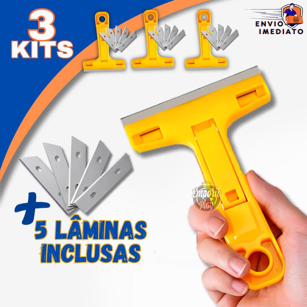 Raspador De Vidro Azulejo Piso Multiuso 5 Laminas Estilete Chão Plano Tintas Cerâmica
