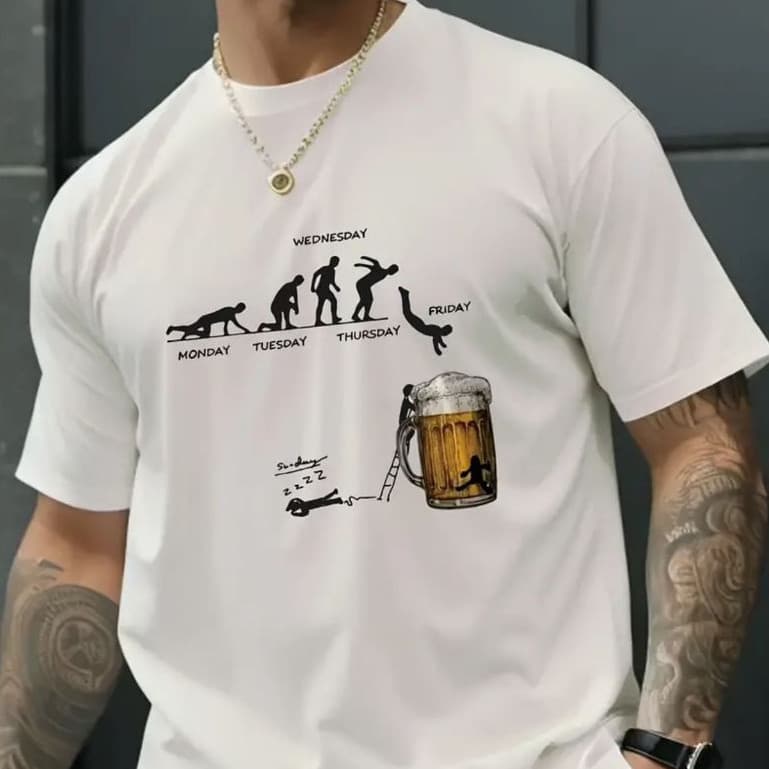 Camiseta Dias da Semana Friday Beer Divertida Masculina Feminina  Algodão Estampa Criativa Unissex Casual