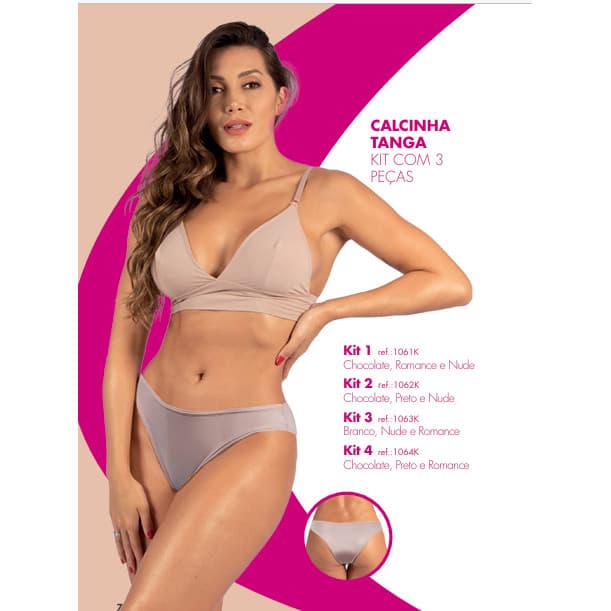 Calcinha Tanga - Kit com 03 peças, kit com 03 calcinhas estilo tanga, calçinha esbelt