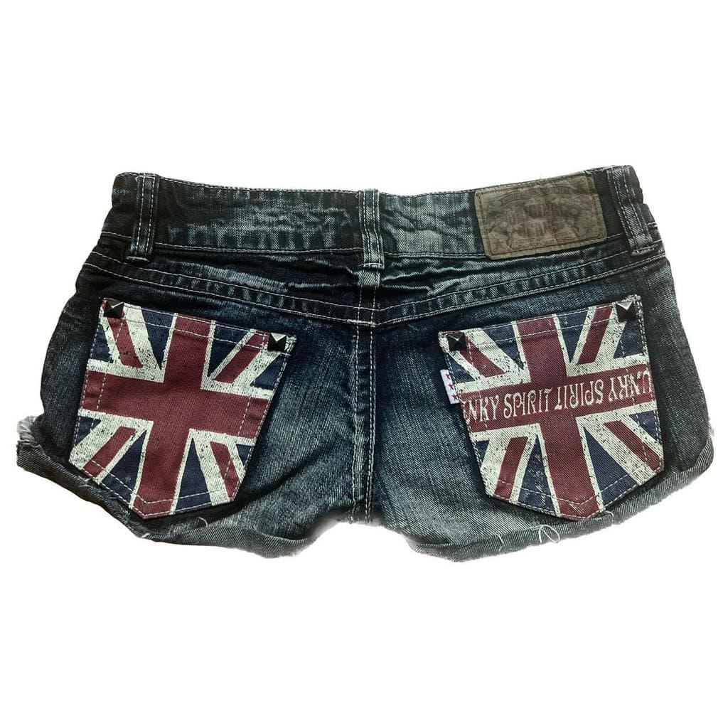 Y2K Retro Estilo Britânico Bandeira Impressão Gráfica Mini Shorts Harajuku Gyaru Denim Feminino Fino Ajuste Hip Cintura