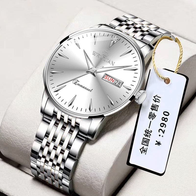 Moda automática masculina calendário duplo luminoso à prova dwaterproof água relógio de aço inoxidável negócios não mecâ
