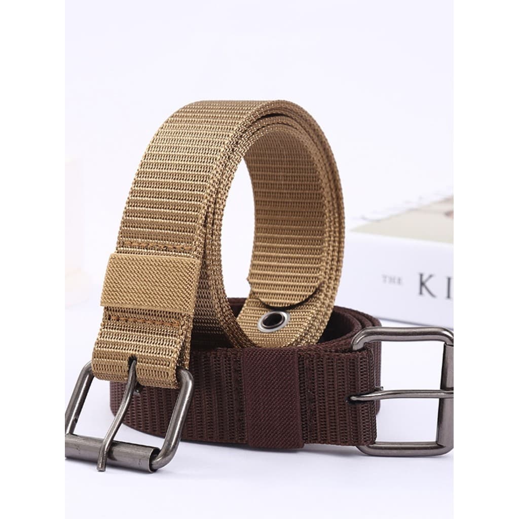Cinto de lona poroso masculino pino fivela cinto jovens estudantes versão coreana All-Match Jeans cinto treinamento mili