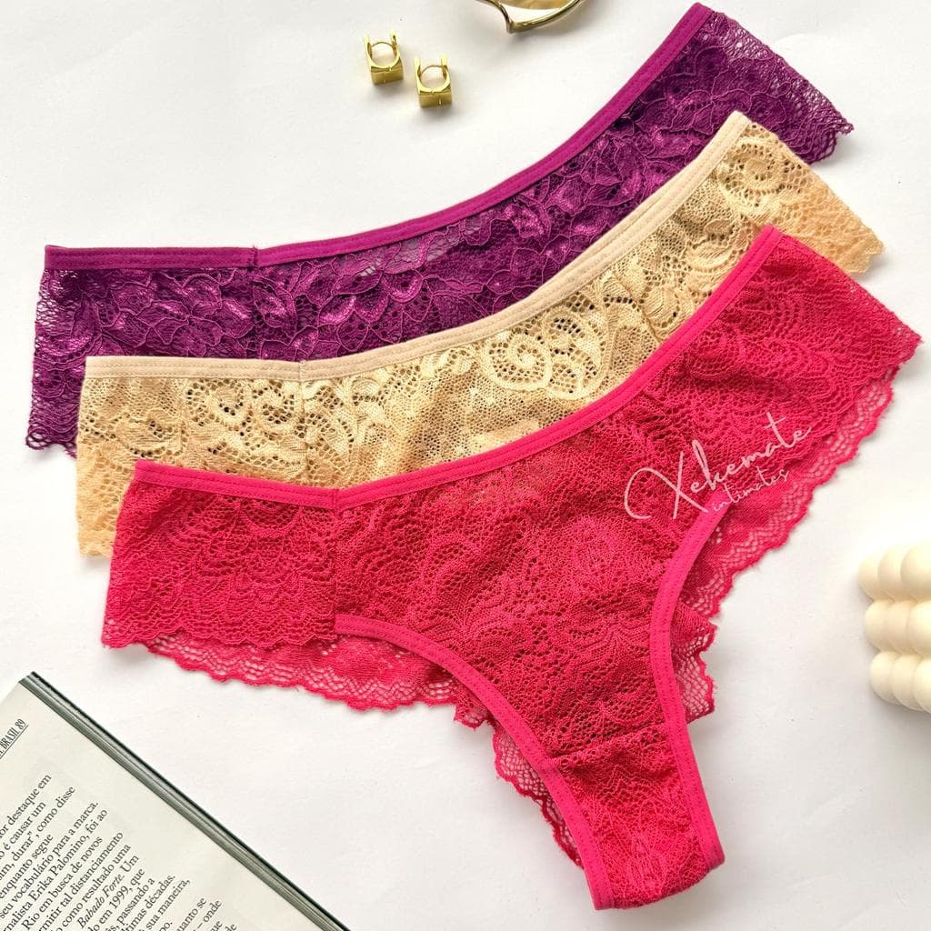 Kit Calcinhas em Renda Fio Dental Empina Bumbum Moda Feminina