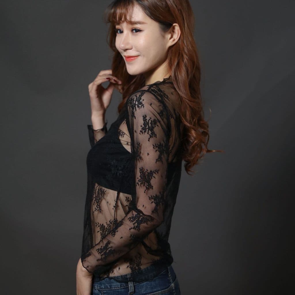 Novidades de primavera em blusas femininas, camisa de malha de manga comprida, camisa de renda estilo coreano, camisa de