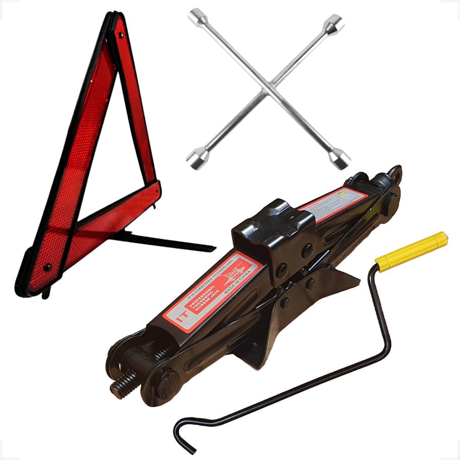 Kit Macaco 1 Ton + Triângulo Sinalizaçao + Chave Roda Cruz