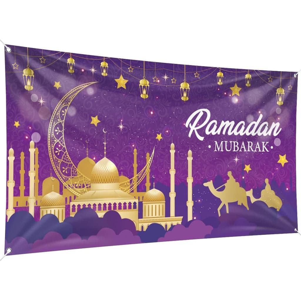 Decorações de Ramadan Mubarak, Grande Painel de Tecido para Fundo de Festa Muçulmana Ramadan Kareem, Faixa de Eid Mubara
