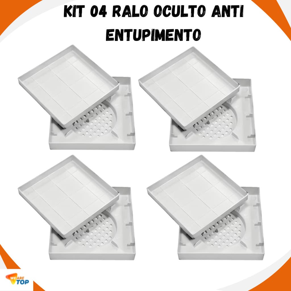 Kit 4 Ralo 15x15 Ralo Oculto Anti Entupimento Em PP Banheiro Filtro Coletor de Cabelo Universal Anti Odor Top