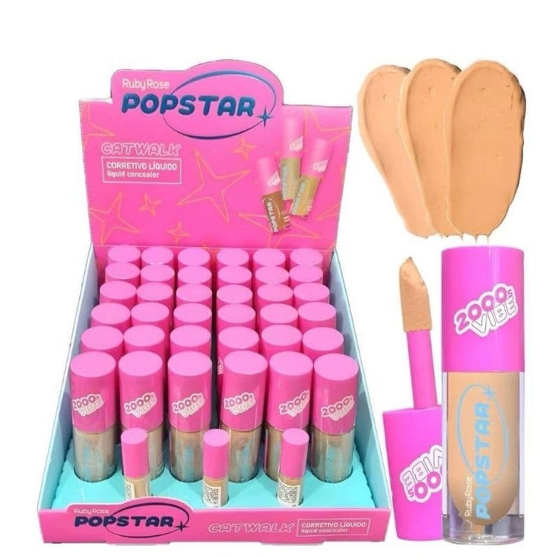 Box C/36 Pçs Ruby Rose Corretivo Liquido Catwalk Popstar Medios HB-M603 G1-G2