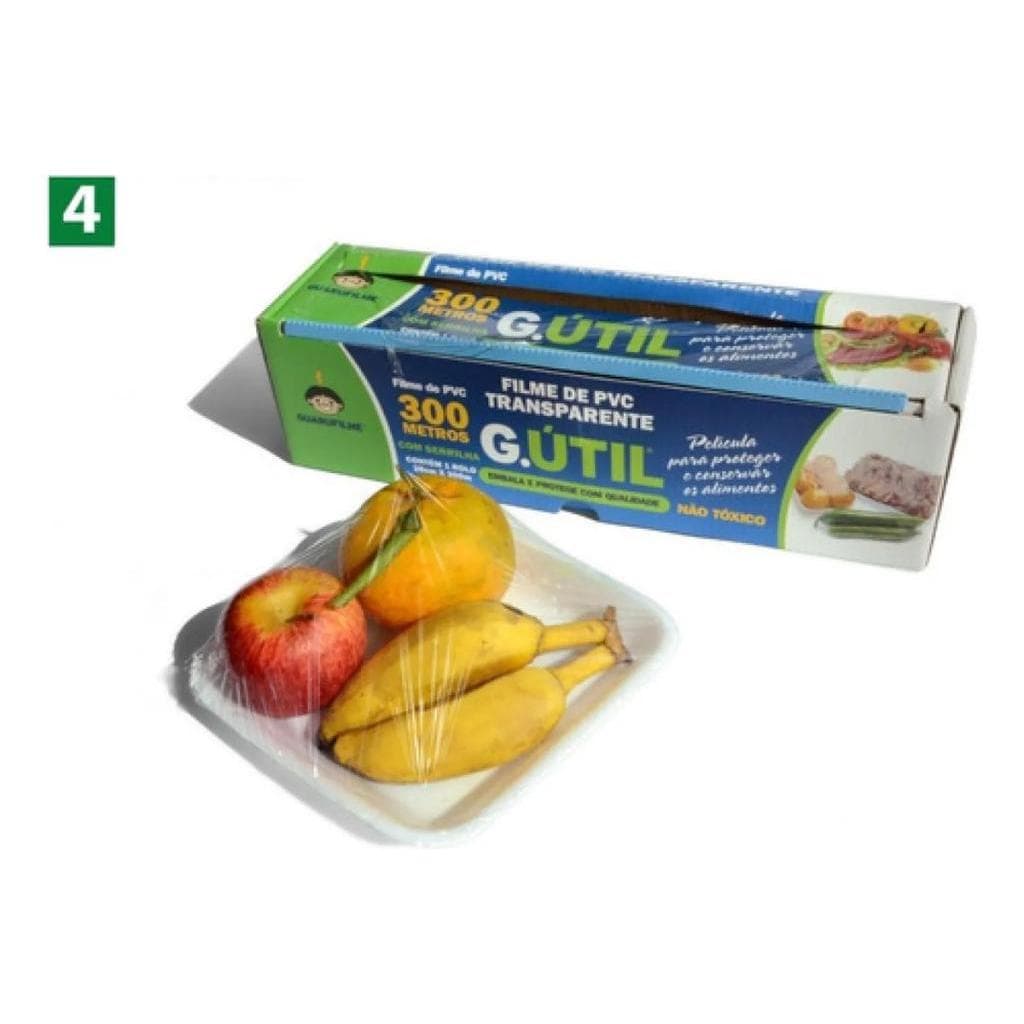 Caixa Rolo De Filme Pvc 38cm X 300 Metros Trilho Cortante