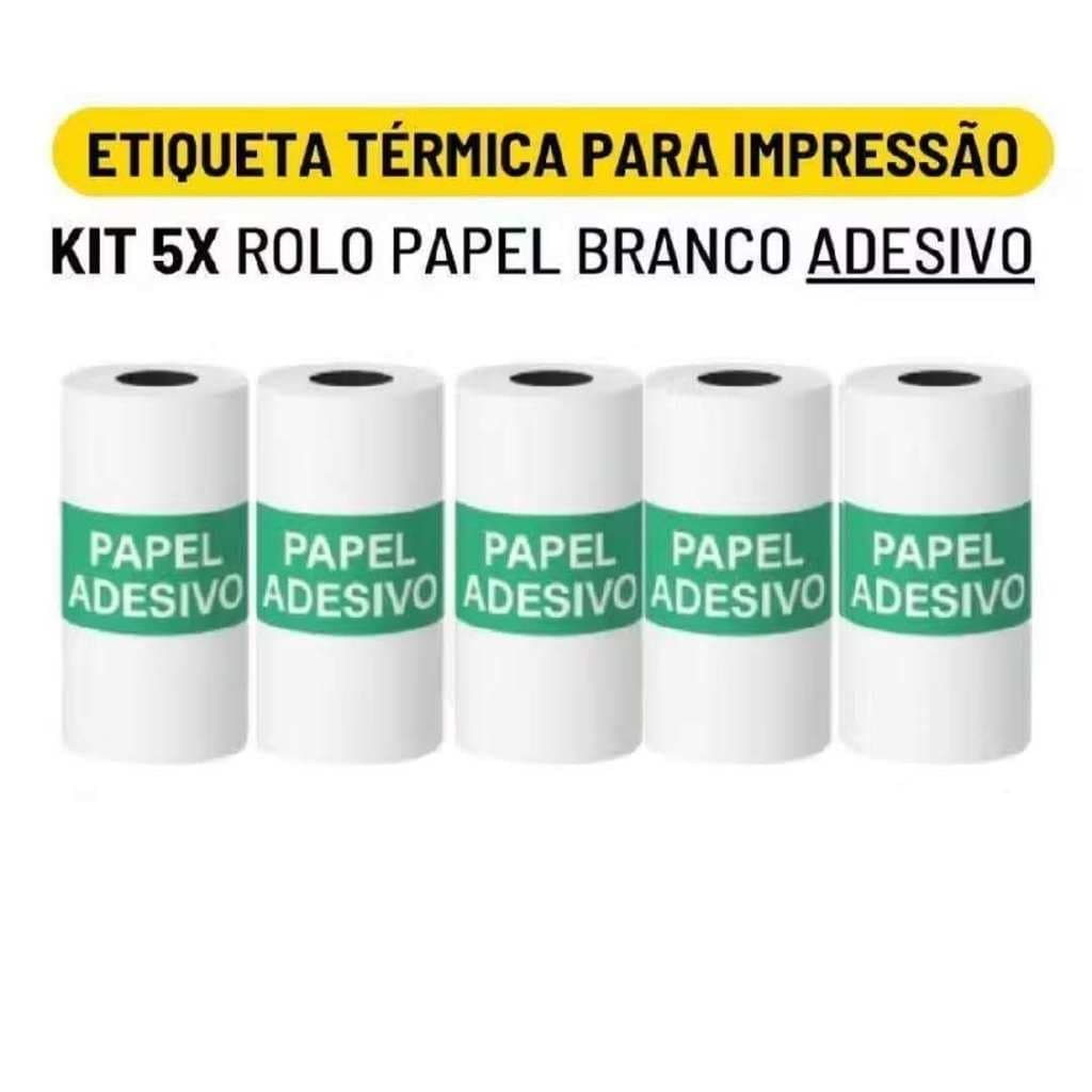 Kit 5 Bobina Etiqueta Térmica Adesiva 57x30mm Branco Rolo Para Mini impressora Portátil