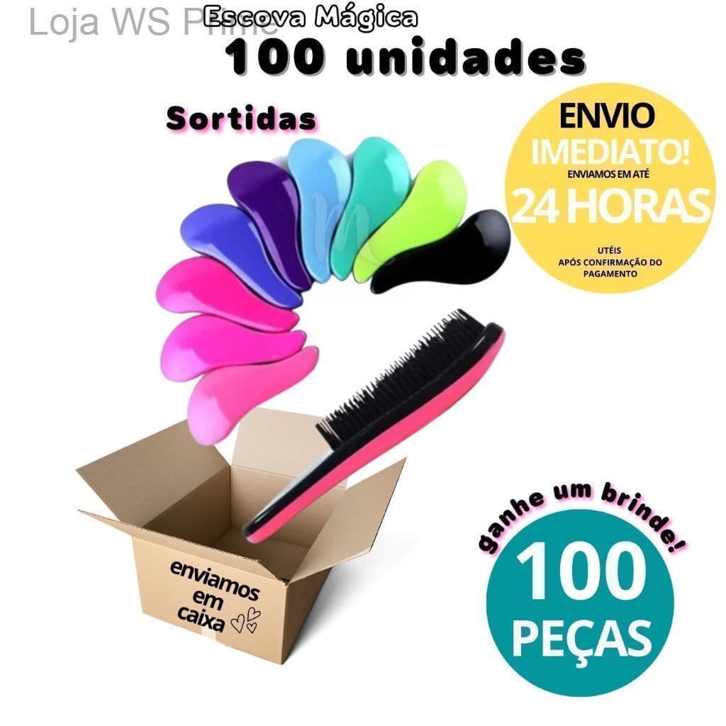 Kit Com 100 Escovas Mágicas Anti Frizz Desembaraçadora Escolha sua Cor Para RevenderL7QN