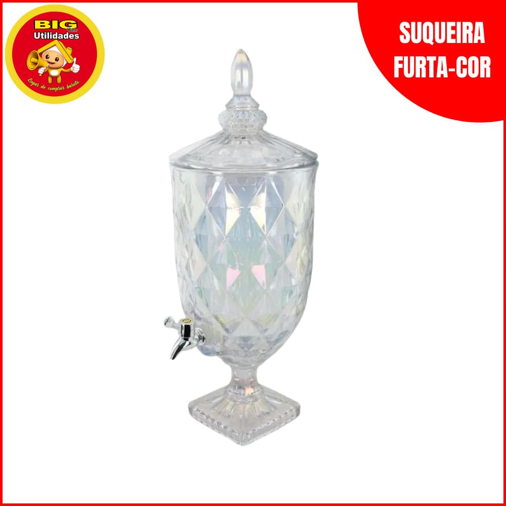 Suqueira De Vidro 5 Litros Furta Cor Cristal Dispenser De Bebidas Luxo MesaPosta Elegante Resistente