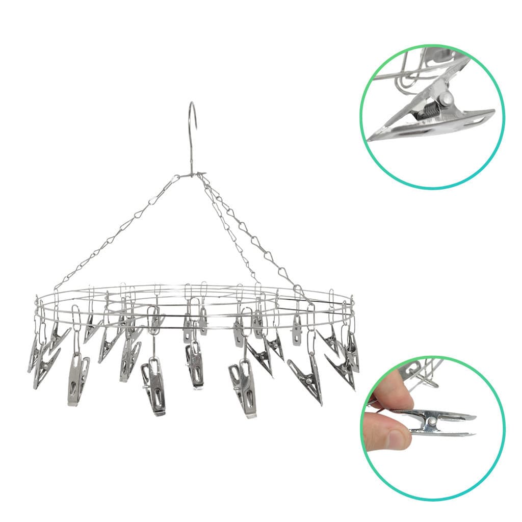 Varal De Roupa Intima Suspenso Penduravel Calcinha Cueca Meia Aço Inox 24 Prendedores Versátil