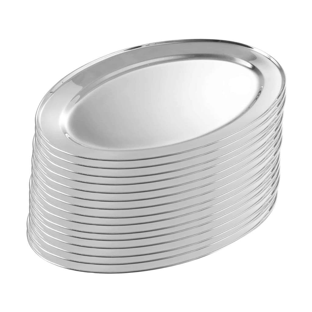 Kit 15 Bandeja Restaurante Oval Poção Batata Peixe Inox 25cm