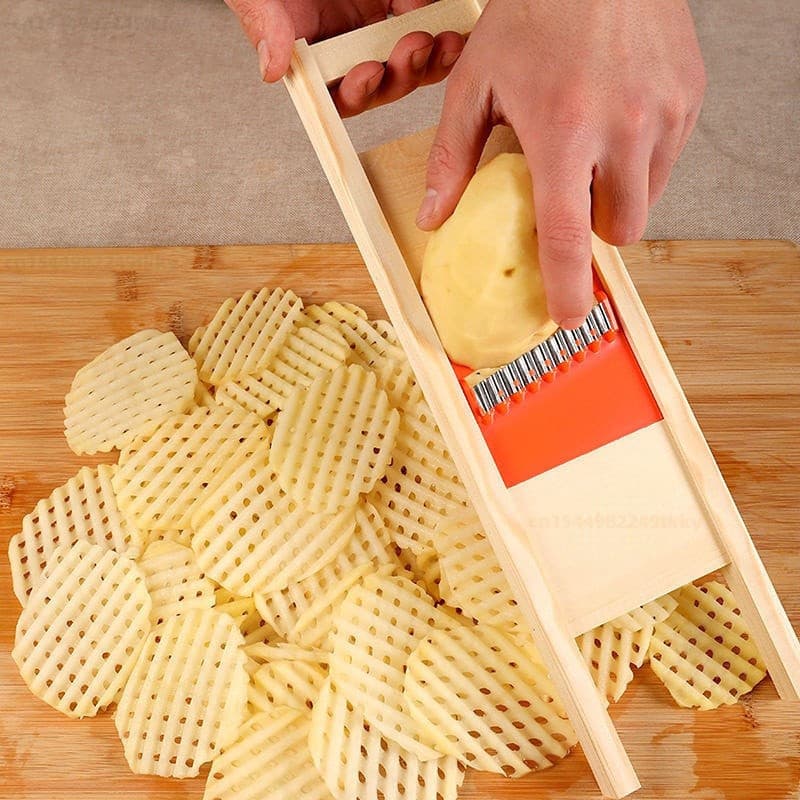 Cortador Fatiador Batatas Quadriculada em Madeira Utensílios Cozinha