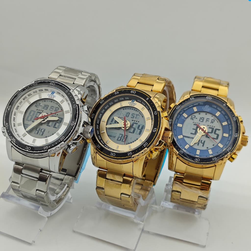 Relógio original analógico-digital Xufeng linha Ouro masculino à prova d'agua caixa brinde TG9030