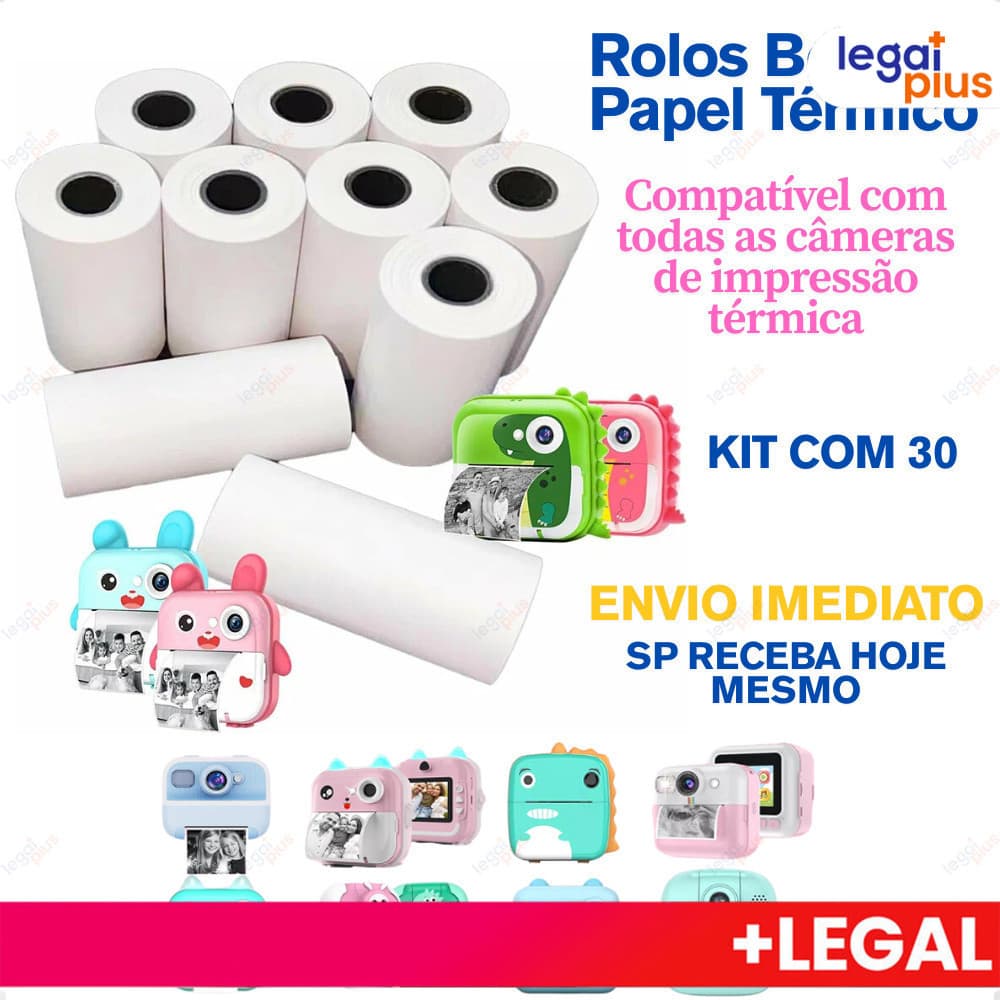 Kit 30 Bobina Térmica Rolo De Papel Branco Refil Para Mini Impressora Portátil e Câmera Instantânea